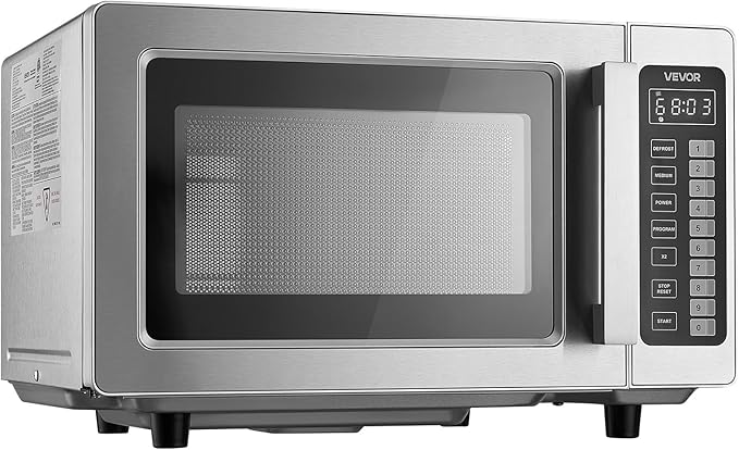 VEVOR Commercial Microwave Oven, 0.9 Cu Ft, 1000W Digital Stainless Steel Countertop Microwave Oven with Touchscreen, 10 Cooking Presets, 5 Power Levels, Multi-Lock Door & Easy Clean for Restaurants