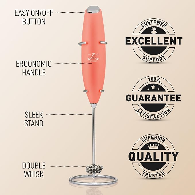 Zulay Kitchen Double Whisk Milk Frother ??Handheld Foam Maker for Coffee, Lattes, Matcha, Hot Chocolate & Cappuccinos ??Whip Creamy Froth in Seconds, Portable & Easy to Use