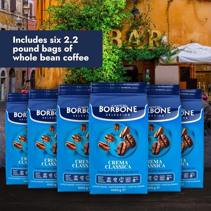 Caff챔 Borbone Whole Bean Coffee, Crema Classica, Medium Roast, Arabica and Robusta Blend - Roasted and Freshly Packaged in Italy - 2.2 Pound Bag (pack of 6)
