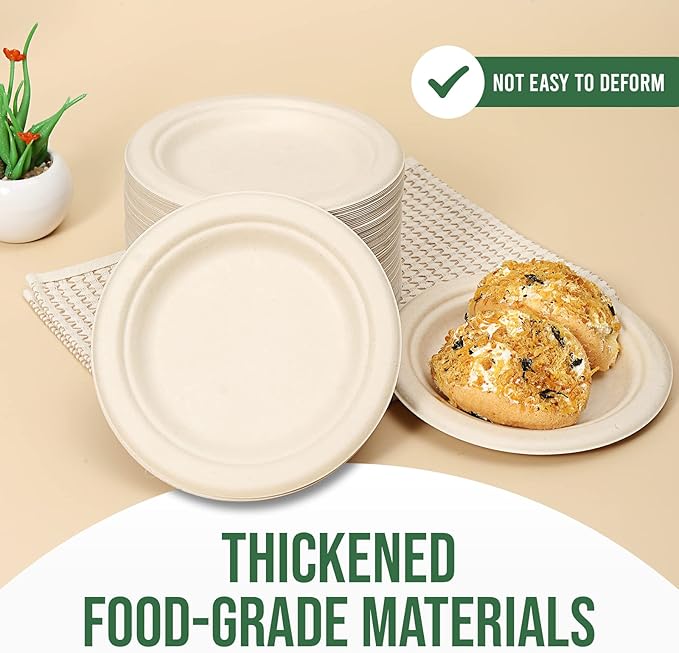 Paper Plates 6 Inches, 100 Pack Disposable Plates ??100% Compostable Plates, Water & Oil Proof Dessert Plates, Microwavable Small Paper Plates, Perfect Paper Plate For Party - Brown