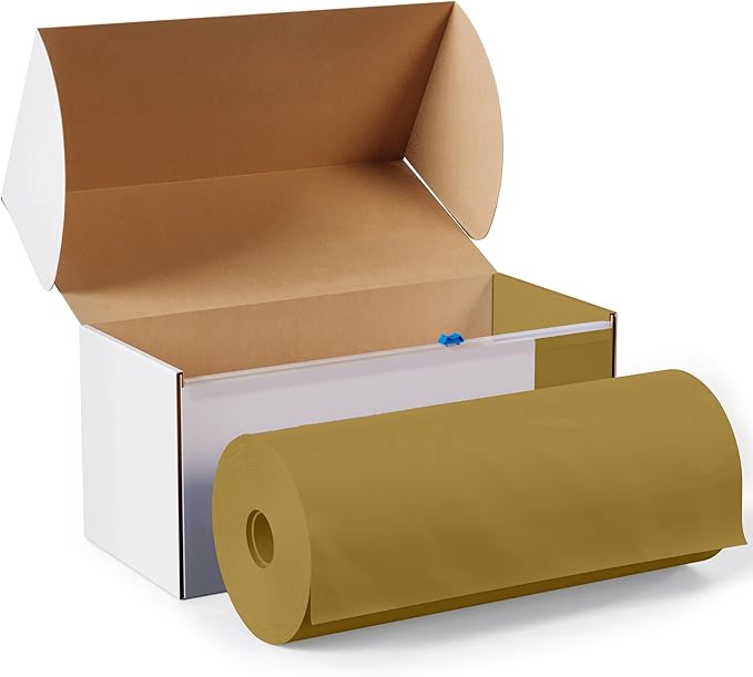 Party Solids 54 Inch X 100 Feet Gold Plastic Table Cover Roll in A Cut - to - Size Box with Convenient Slide Cutter. Cuts Up to 12 Rectangle 8 Feet Plastic Disposable Tablecloths