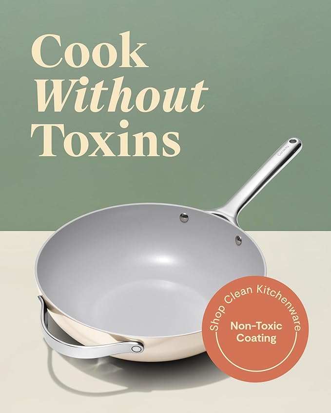 Caraway Non-Stick Stir Fry Pan - 12??Wok-Inspired Pan - Free From Forever Chemicals - High-Sloped Walls - Stainless Steel Handles - Black
