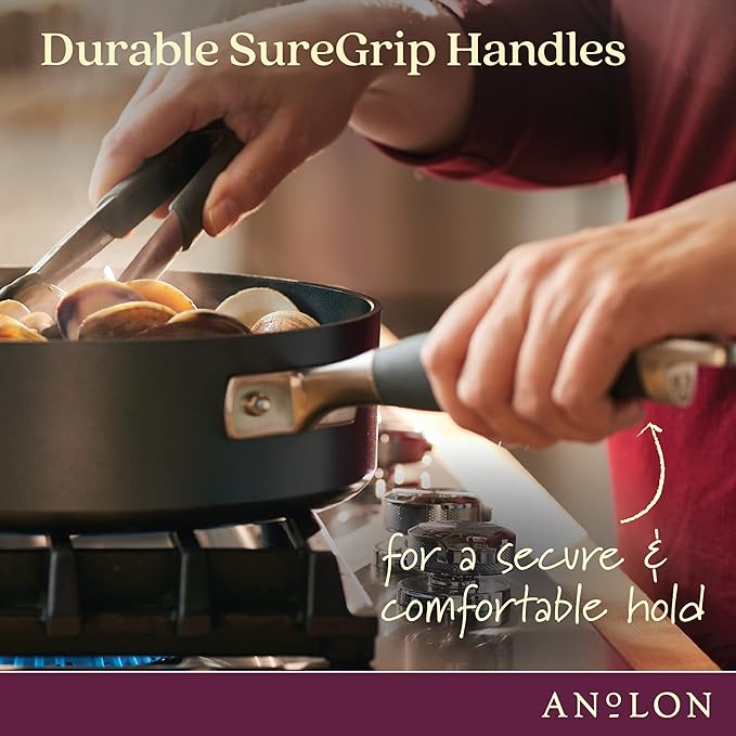 Anolon Advanced Home Hard Anodized Nonstick Saut챕 Pan with Helper Handle and Lid, 5 Quart - Moonstone