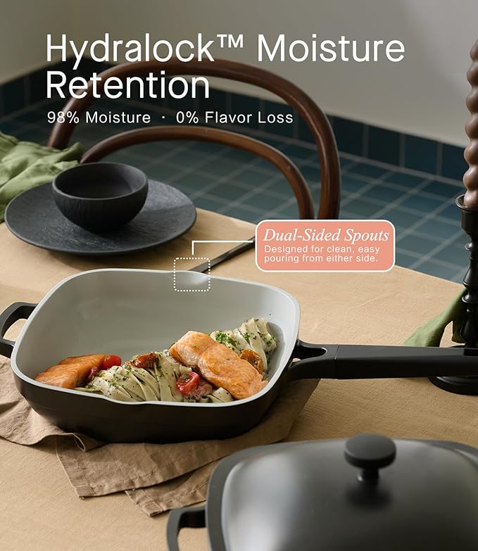 10.5 Inch(3.8QT) Ceramic Pan with Lid,Non Stick Frying Pans Cast Aluminum Deep Saut챕 Pans,Ti-Ceramic Non Toxic Pix Pan with Wooden Spatula and Scrubber-Midnight Hearth