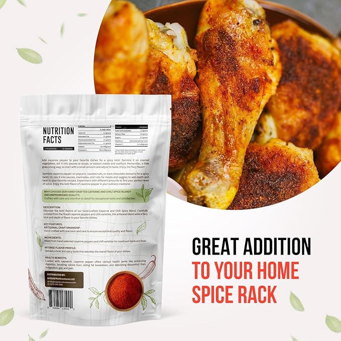 Arigold Organic Cayenne Pepper Powder - Hand Crafted Natural Hot Pepper - Ground Cayenne for Cooking - All-Natural, Non-GMO, Non-Irradiated, SHU 60,000-80,000 Heat, Resealable Bag, Vegan ??6 oz (170g)