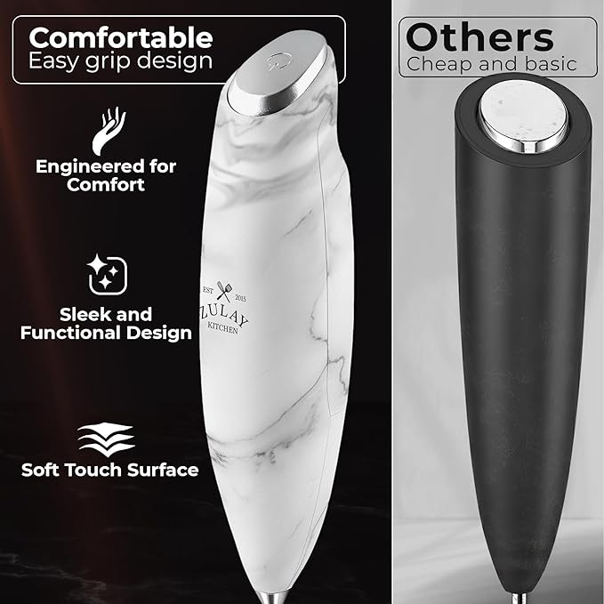 Zulay Kitchen Patented Tornado Triple Whisk Milk Frother with 4 Duracell Batteries ??Handheld Foam Maker for Coffee, Lattes, Matcha & Hot Chocolate ??Rich, Creamy Froth in Seconds