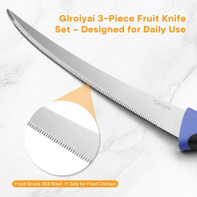 3 Pack Tomato Knife Set, Serrated Stainless Steel Paring Knives ??Ultra-Sharp Tomato Slicers with Non-Slip Handles for Fruits, Veggies & Bread