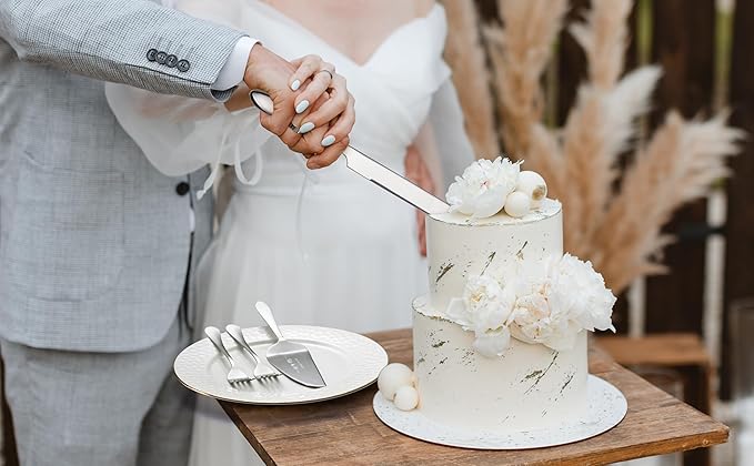 ROXBURGH Wedding Cake Knife and Server Set, Engraved Mr and Mrs Silver Forks Cake Cutting Set Pie Dessert Servers for Wedding Anniversary Bridal Shower Engagement