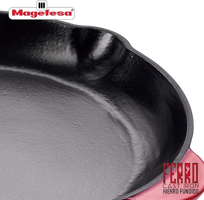 Magefesa FERRO 12.2" Enameled Cast Iron Red Skillet, Superior Heat Retention & Distribution, Compatible with All Cooktops, Induction & Oven Safe, Energy-Efficient, Durable, Easy to Clean