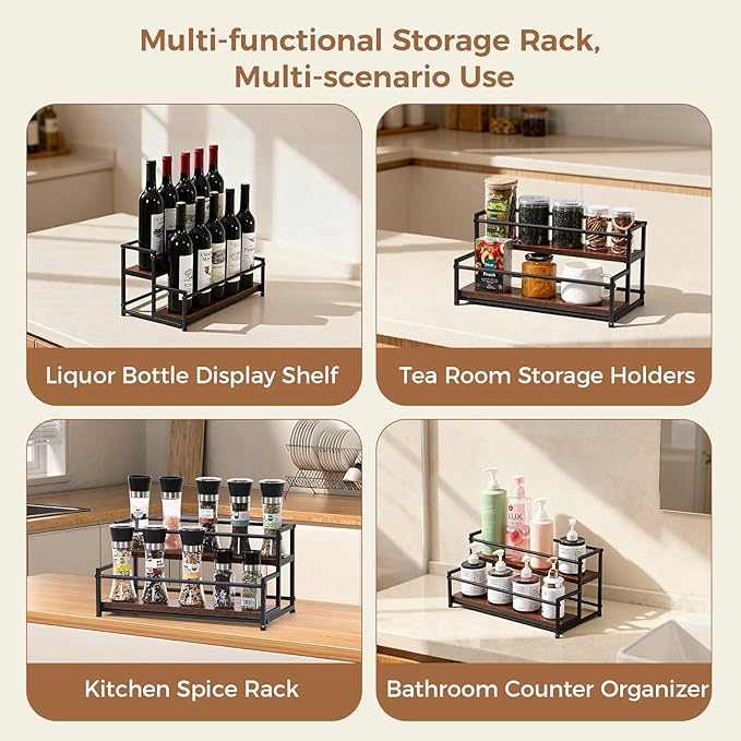 Coffee Syrup Rack Organizer, 2-Tier 10 Syrup Bottles Holder Stand for Coffee Bar, Liquor Bottle Display Shelf Bar Shelf Stand Countertop Rack for Syrup, Wine, Spice