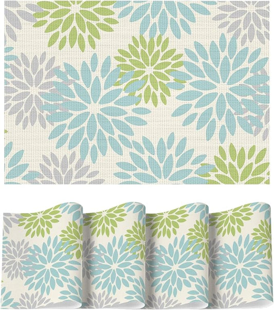 Artoid Mode Floral Vinyl Plastic Placemats Set of 4, 12x18 Inch Washable Non-Slip PVC Place Mats for Party Kitchen Dining Decor, Sage