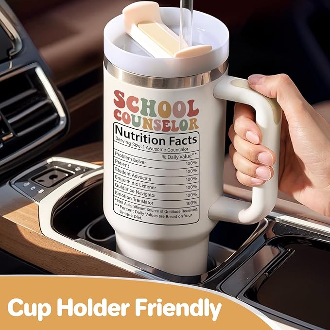 Lifecapido School Counselor Appreciation Gifts, 40oz Shape Little Minds Insulated Tumbler with Lid & Straw, School Counselor Gifts for Appreciation Week Christmas(Cream)