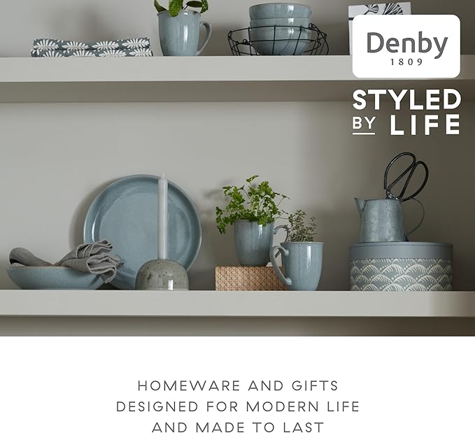 Denby - Elements Light Gray Large Coffee Mug Set of 4-11.15 Ounce Stoneware Tea Mug Set For Office & Home - Dishwasher Safe, Microwave Safe - Ceramic Tea Cups