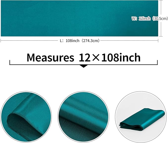 10-Pack Peacock Blue Satin Table Runner 12 x 108 Inch Long Bright and Smooth Silk Fabric Table Runner for Wedding Banquet Birthday Party Decoration