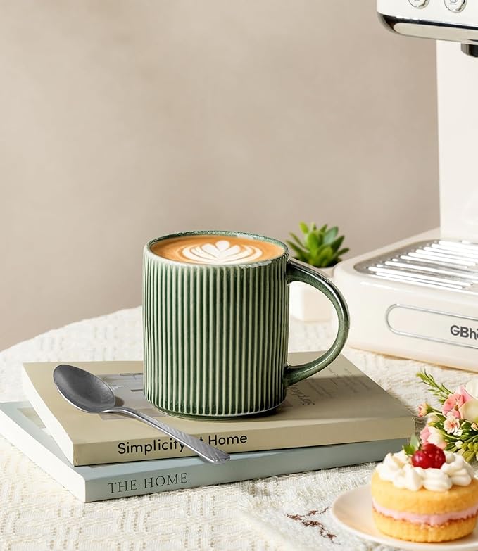 GBhome Coffee Mugs Set for 6, 11oz Coffee Cups with Handle for Man,Woman,Dad,Mom, Stoneware Mugs Sets for Coffee, Latte,Tea, Hot Cocoa, Milk, Dishwasher&Microwave Safe, Dark Green