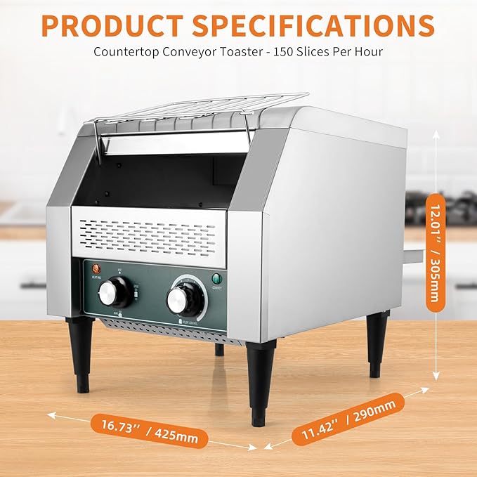GarveeHome Commercial Conveyor Toaster, 150 Slices/H, 1300W 110v, 7 Temperature Settings, Commercial Toasters for Restaurant/Home, With Timer, for Bun Bagel Bread