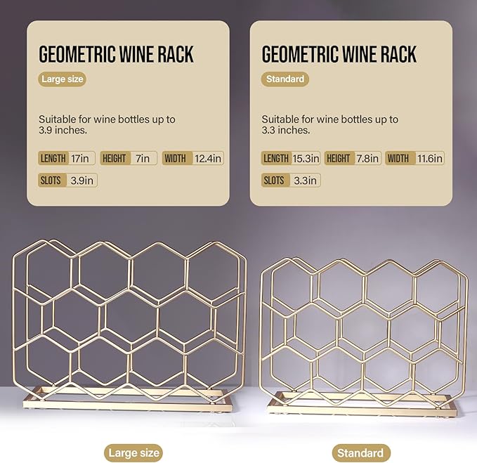 Countertop Wine Rack - 14 Bottle Freestanding Modern Gold Metal Small Wine Rack - Tabletop Wine Holder Stand for Cabinet, Pantry, Wine Bottle Storage (Large Size-Gold)