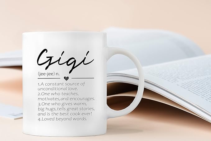 QASHWEY Gigi Definition Coffee Mug, Grandma Mother's Birthday Gifts for Granddaughter Grandson, Double Side Printed Ceramic Mug Cup 11 Ounce