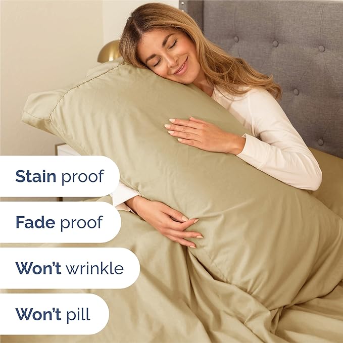 Split King 7 Piece Sheet Set - Cooling & Breathable Bed Sheets - Hotel Luxury Bed Sheets for Women, Men, Kids & Teens - Deep Pocket Bedding w/Easy Fit - Soft & Wrinkle Free - Split King Beige Sheets