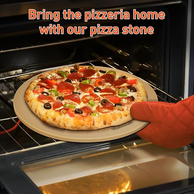 Arcedo Pizza Stone for Oven 16 Inch, Round Baking Stone for Bread Thermal Shock Resistant BBQ Grilling Pizza Pan Cordierite Cooking Pan With PE Scraper