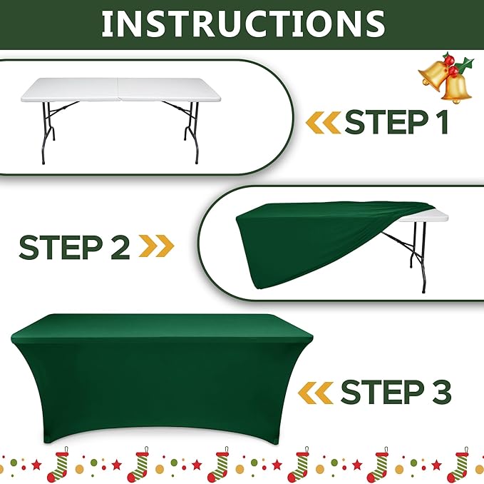 Enjoyidea Spandex Table Cloths for 8 Foot Rectangle Tables-6 Pack Hunter Green Fitted Stretch Table Covers-Elastic Christmas Tablecloths for Party, Vendor Booth, Banquet Buffet Event, Craft Trade Show