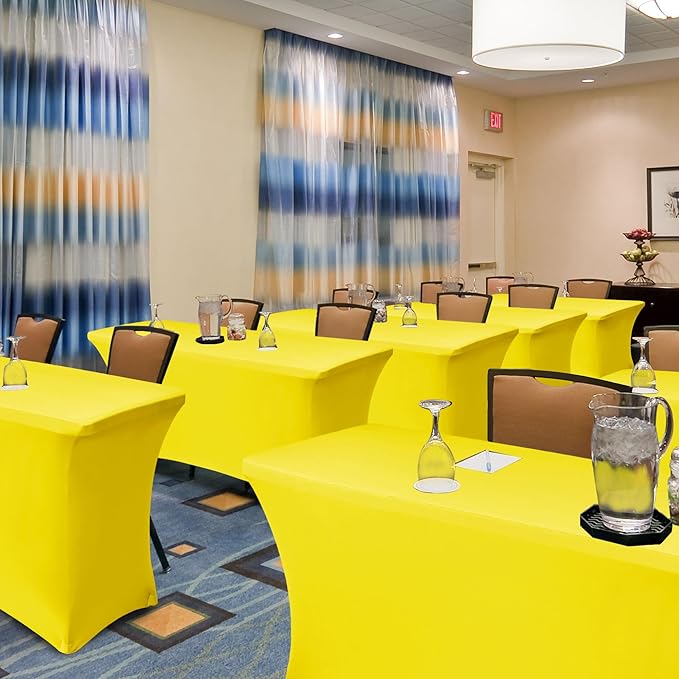 Enjoyidea Fitted Stretch Table Cover for 6 Foot Rectangle Tables-6 Pack Yellow Spandex Tablecloth-Elastic Folding Tablecloths for Party, Vendor Booth Display, Banquet Buffet Event, Craft Trade Show