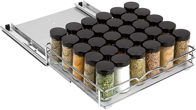 Pull Out Cabinet Organizer for Spices, Cans - Heavy Duty with Lifetime Limited Warranty- Pull Out Spice Rack- Cabinet Pull Out Shelf for Cans,Dishes, Etc, 12-3/8"Wx 10-3/8"D x 2-3/4??H, Chrome