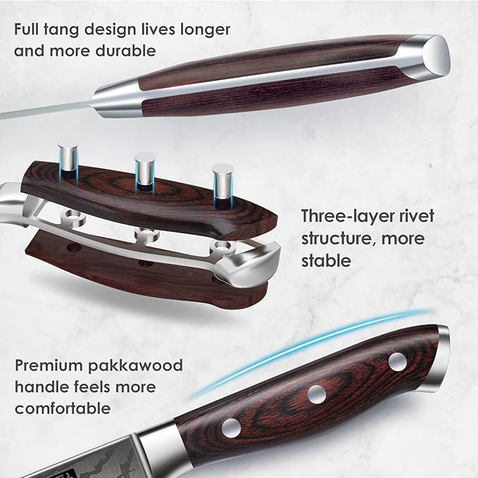 SHAN ZU Japanese Chef Knife Set 5 PCS, High Carbon Stainless Steel Ultra Sharp Kitchen Knives for cooking, Professional Chef Knife Set with Ergonomic Pakkawood Handle