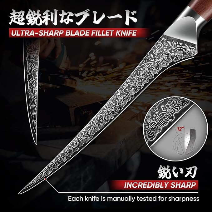 Purple Dragon Fillet Knife 7 Inch, Japanese Boning Meat Cutting Knives Razor-Sharp Meat Trimming Deboning ??Professional Filet Fish Knife with Ergonomic Handle Christmas Gift for Men and Women