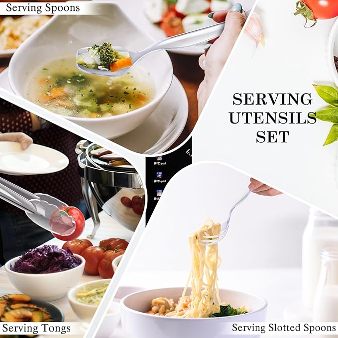 Mwellewm 72Pcs Serving Utensils 9'' Large Plastic Serving Utensils Set Serving Spoons for Buffet Clear Disposable Plastic Tongs Heavy Duty Slotted Spoons/Forks Supplies for Party Food Salad Soup