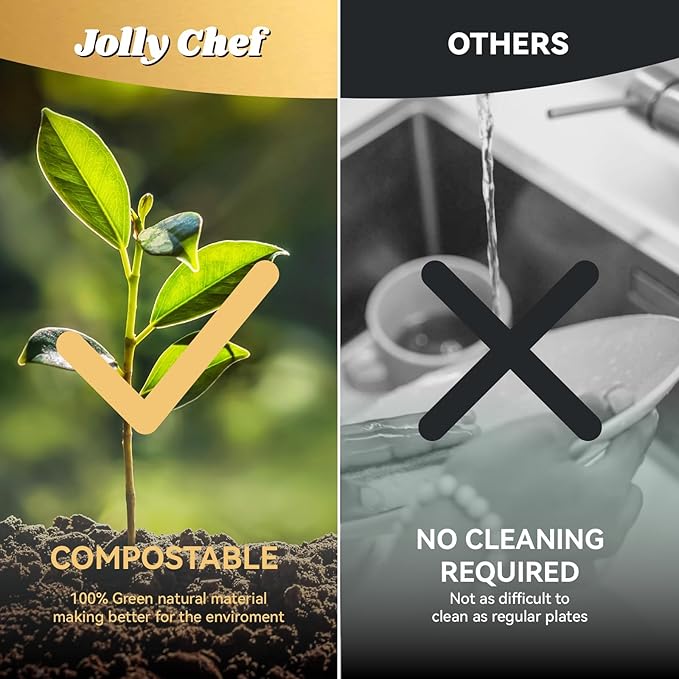 JOLLY CHEF Compostable Heavy Duty Plates ?윮?윭 ?뿙?뿻?뿰?뿵 [?윮?윶?윭 ?뿣?뿮?뿰?뿸] Eco-Friendly Disposable Natural Paper Plates Bagasse Biodegradable Bulk for Party Dinner Thanksgiving Day (Brown)
