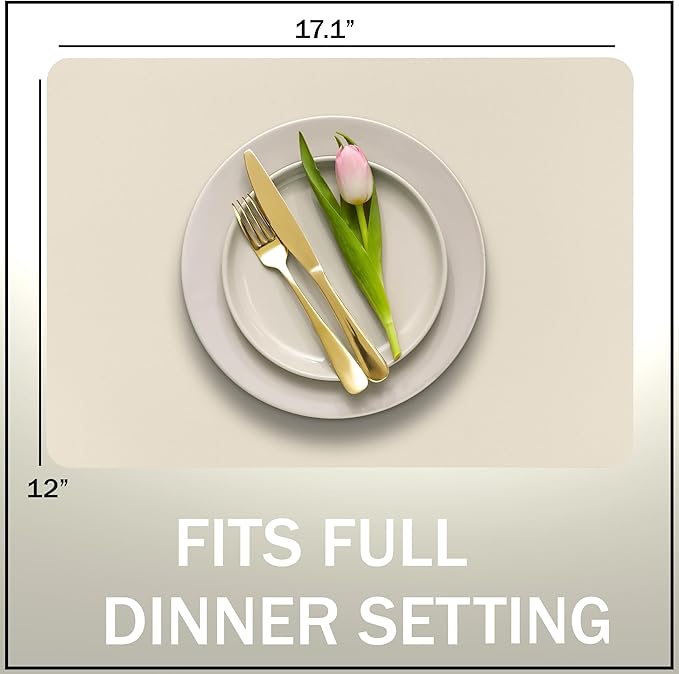 More D챕cor Faux Leather Placemats Set of 6 for Dining Table ??Waterproof, Wipeable, Washable, Stain & Heat Resistant, Non-Slip Table Mats ??12 X 17 Inch, (Solid Ivory, 6)