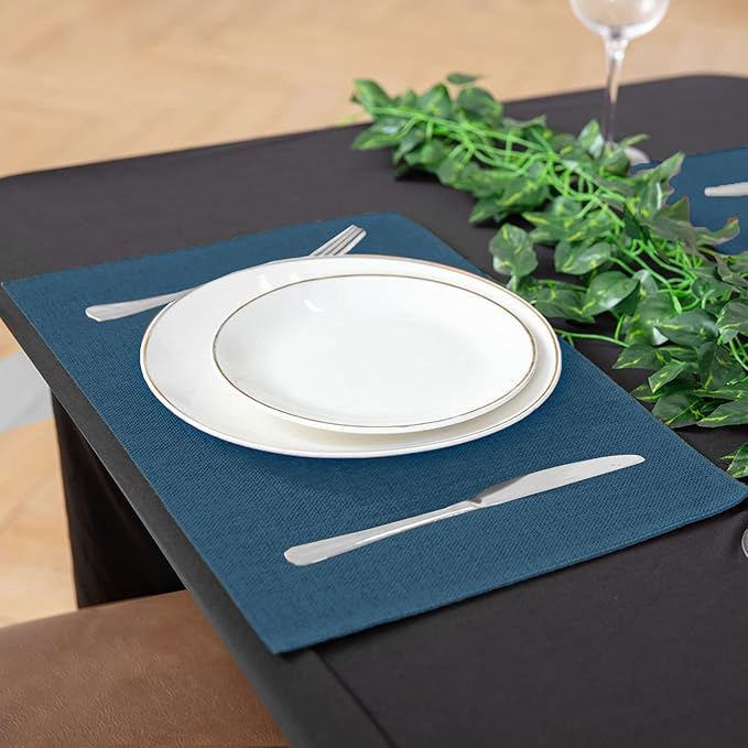 Rinpon Cloth Navy Blue Placemats Set of 8, Linen Type Fabric Placemats Machine Washable Heat Resistant Placemats Polyester Place Mats for Halloween, Thanksgiving and Christmas Dining Table (Navy Blue)