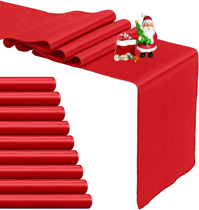10-Pack Red Satin Table Runner 12 x 108 Inch Long Bright and Smooth Silk Fabric Table Runner for Wedding Banquet Birthday Party Decoration