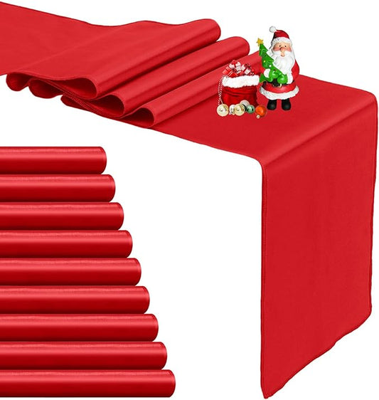 10-Pack Red Satin Table Runner 12 x 108 Inch Long Bright and Smooth Silk Fabric Table Runner for Wedding Banquet Birthday Party Decoration