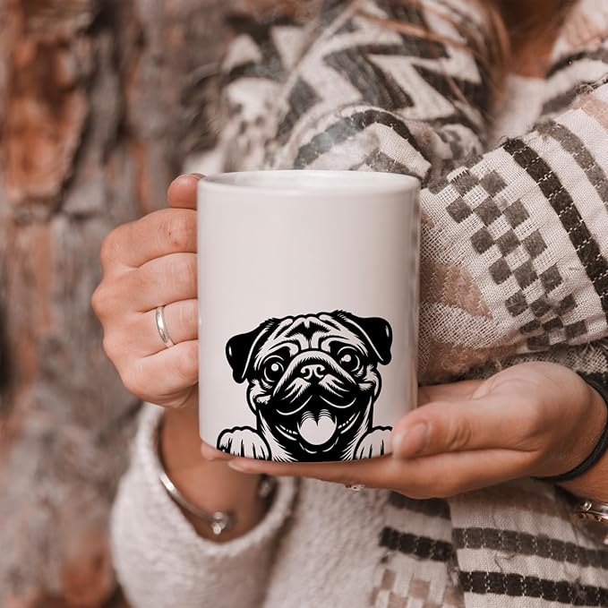Funny Peeking Pug Mug, Pug Gifts for Pug Lovers Women Men, Pug Mom Gifts, Pug Dad Gifts, Pug Owner Gifts, Pug Dog Ceramic Coffee Mug 11 oz