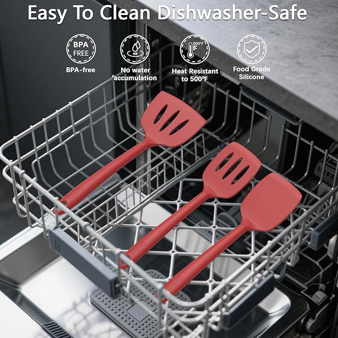 Coukre Silicone Kitchen Cooking Utensils Set with Holder ??Heat-Resistant, Food-Grade Kitchen Tools, Spatula, Spoon & Gadgets for Non-Stick Pans, Dishwasher Safe (14, PureRed)