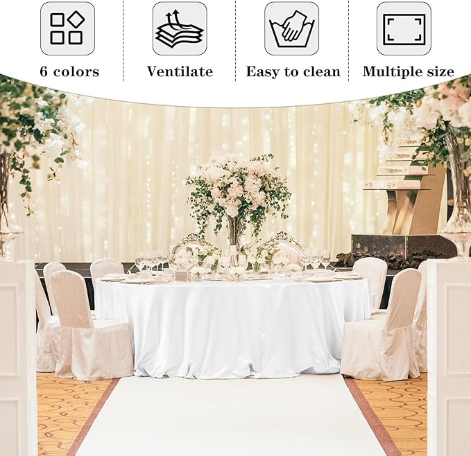 Fitable 6 Pack Ivory Round Tablecloths - 120 Inches in Diameter - Stain Resistant and Washable Table Clothes, Polyester Fabric Table Covers for Wedding, Party, Banquet, Formal Events