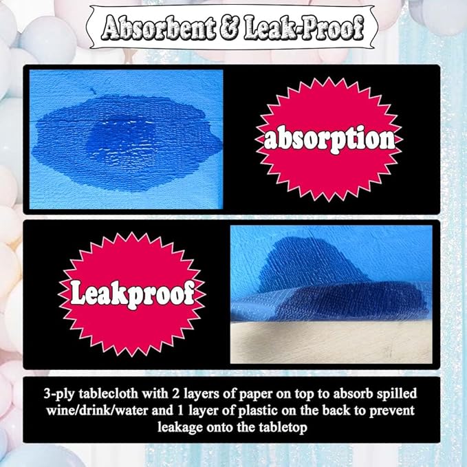 [6 Pack] Blue Square Tablecloths 54x54 Inch, Disposable Paper Table Cloth for Square and Round Tables, Waterproof 3-Ply Paper & Platic Table Cover for Holiday Party Gathering