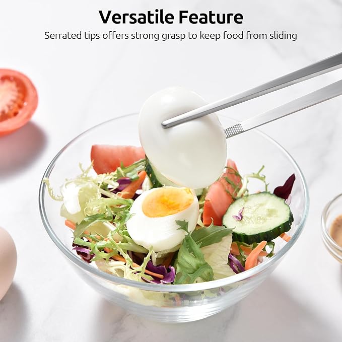 U-Taste 12in Long Kitchen Cooking Tweezer: 18/8 Stainless Steel Food-Grade Metal Food Tong, Flexible Pinching, Seamless-Welding, Sturdy and Non-Slip for Serving, Grilling, Frying, Baking (Pointed Tip)