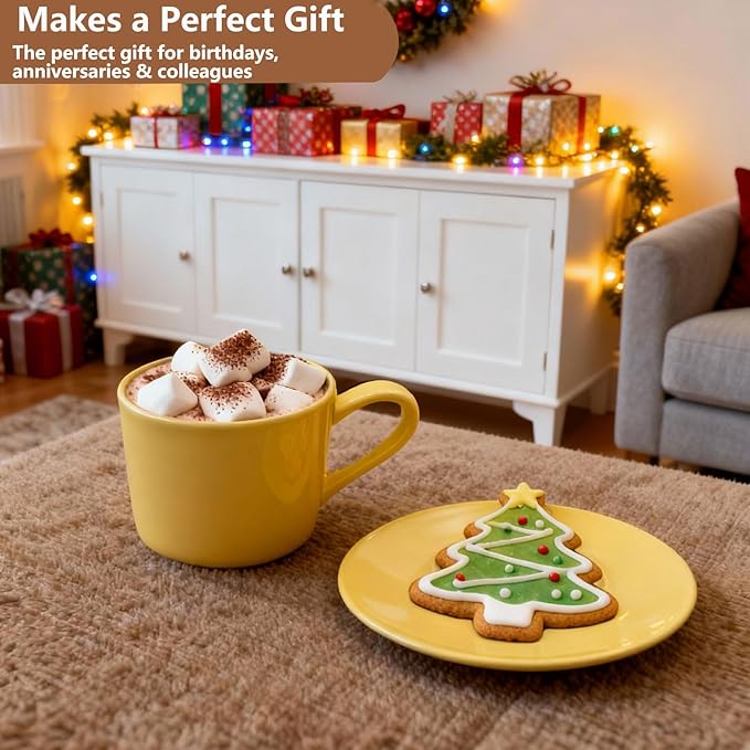 Porcelain 8oz Cappuccino Cup with Saucer - Ceramic Coffee Mug Perfect For Cappuccino Espresso Latte&Tea - New Bone China Cup for Great Gift,Yellow