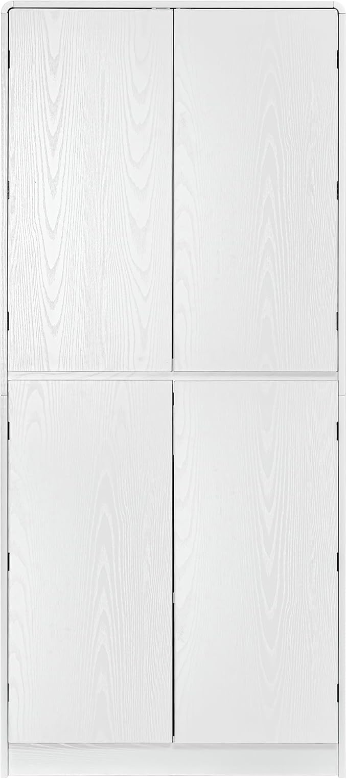 72" Farmhouse Tall Kitchen Pantry Cabinet, Wood Storage Cabinets with Hidden Drawer and 3 Adjustable Shelves, Cupboard with Door Shelves for Kitchen, Dining and Bathroom, White