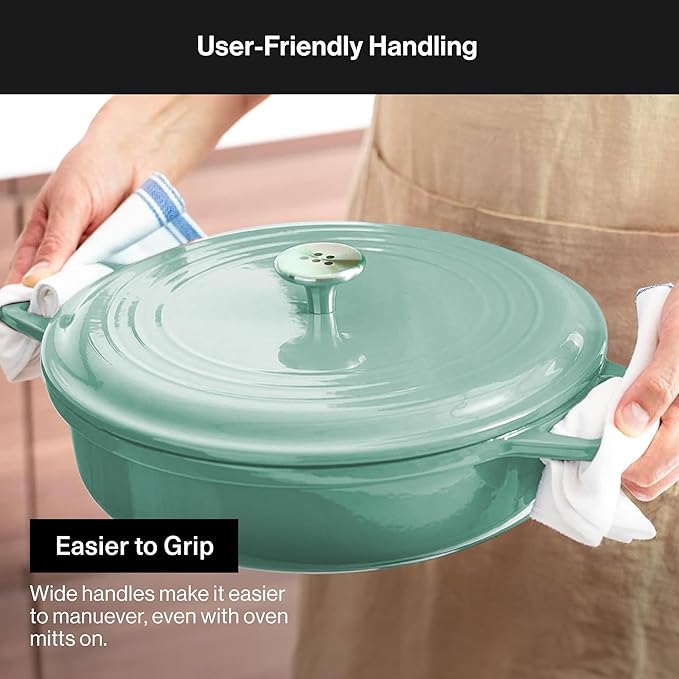 Misen 5.5 QT Braiser ??Enameled Cast Iron Pan for Searing, Braising & Slow Cooking ??No-Chip Enamel Coating ??Extra-Wide Handles ??Superior Heat Retention & Even Cooking - Green