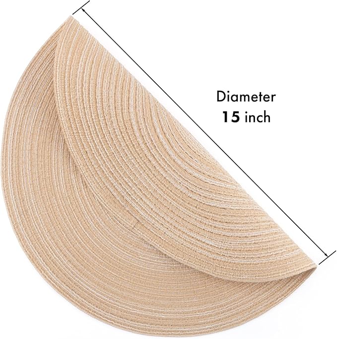 Winknowl Round Braided Placemats Set of 8 Washable Woven Heat Resistant Table Mats for Kitchen Dining Tables 15 inch Round Place Mats (Beige,8)