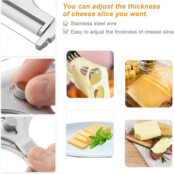 Cheese Slicer with Wire, WarmHut Stainless Steel Cheese Slicer Set and Cheese Cutter Plane for Soft, Semi-hard, Hard Cheeses Kitchen Tool, Set of 2