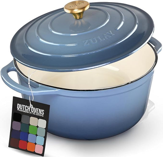 Zulay Kitchen 6 Quart Enameled Cast Iron Dutch Oven Pot with Lid ??Premium Durability & Oven Safe up to 500째F ??Heavy Duty Cookware Perfect for Bread Baking, Stews, Braising & Roasting - Aquamarine