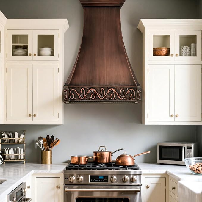 CT Copper Tailor Copper Vent Hood Wall Mount,60'' W,36''H,1260 CFM Exhaust Fan,Stainless Steel Vent,LED Light,Dishwasher-Safe Baffle Filters,Smooth-Medium Patina,VH3A