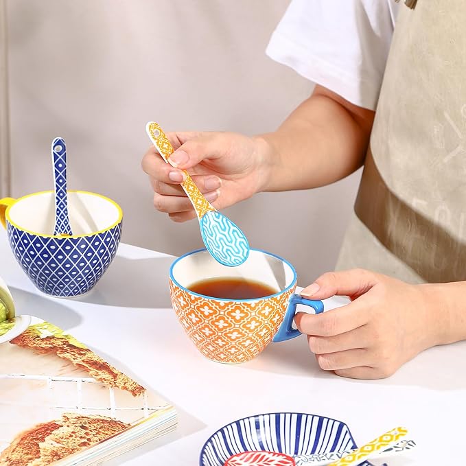 Selamica Ceramic Coffee Spoons, Teaspoons 5.2 Inch Small Spoons Set for Espresso, Tea, Dessert, Stirring, Dishwasher & Microwave Safe, Set of 6, Assorted Colors
