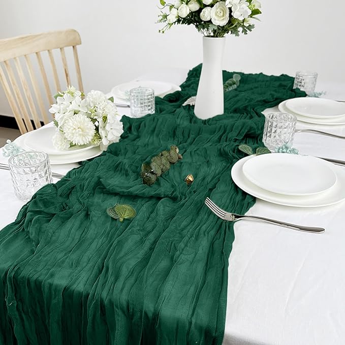 1 Pack Cheesecloth Table Runner 10Ft Christmas Gauze Boho Table Runners for Wedding Decor Bridal Shower Decorations Baby Shower Party(35" x 120")