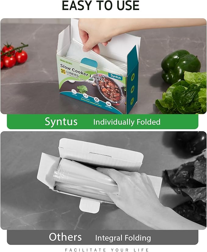 Syntus Slow Cooker Liners, 60 Count Cooking Bags Large Size Disposable Pot Liner Plastic Bag, Fit 3QT to 8QT for Slow Cooker Cooking Trays, 13"x 21", 60 Liners
